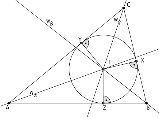Bild: Dreieck mit Winkelhalbierenden und Inkreis