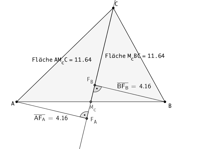 Dreieck mit Hhen in
                  den Teildreiecken